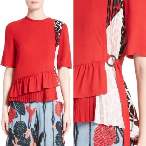 Yigal Azrouel Tops - YIGAL AZROUËL Silk Red Pleated Wrap Peplum Top 4
